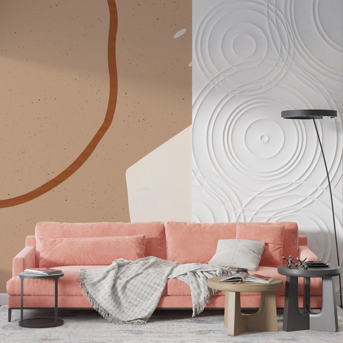 Abstract Mural Wallpaper | Terracotta Curves and Circles Design