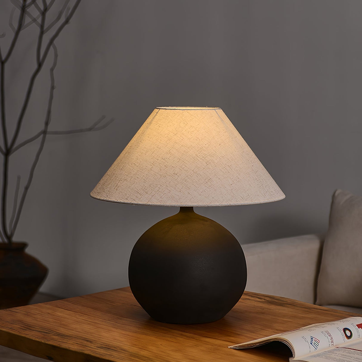 Ceramic Table Lamp Matte Black Base with Linen Shade - Product detail 4