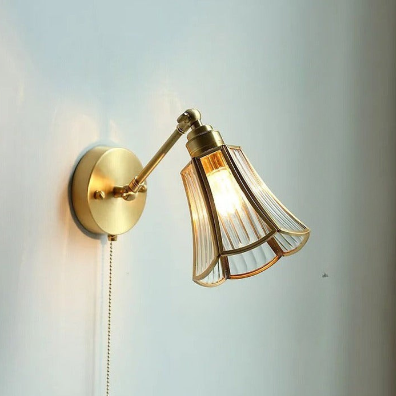 Nordic Ceramic Wall Light Ribbed Glass Shade With Brass Fixture - Product detail 20