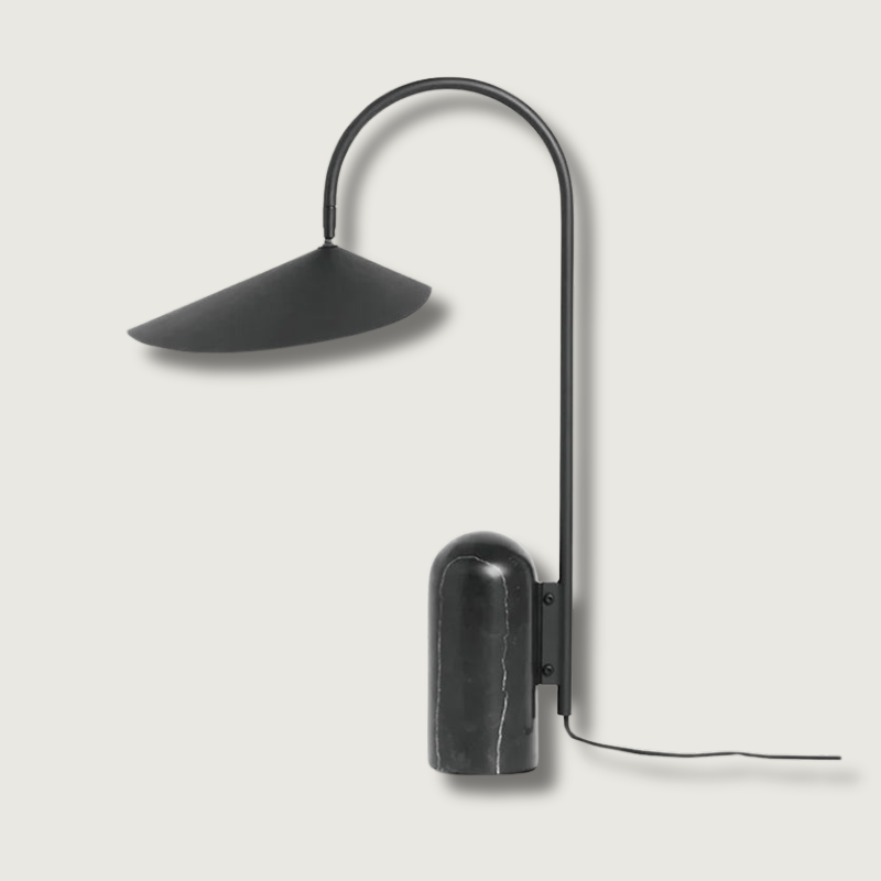 Modern Table Lamp Black Marble Base with Curved Shade - Product showcase