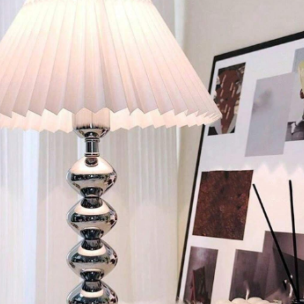 Chrome Table Lamp Pleated Shade Stacked Sphere Base - Product detail 5