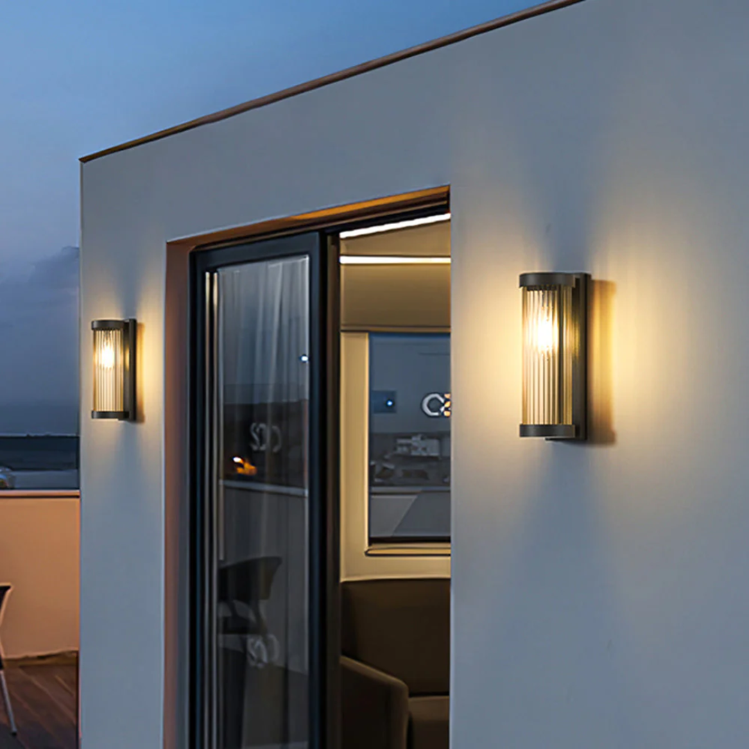 Modern Outdoor Wall Light Ribbed Glass LED Sconce - Product example