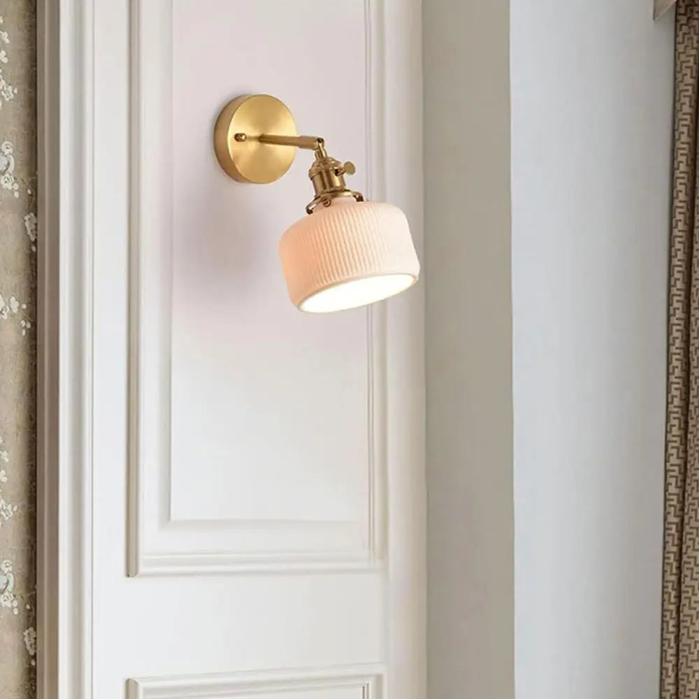Modern Ceramic Wall Light  Ribbed Glass Shade with Brass Fixture - Product detail 5