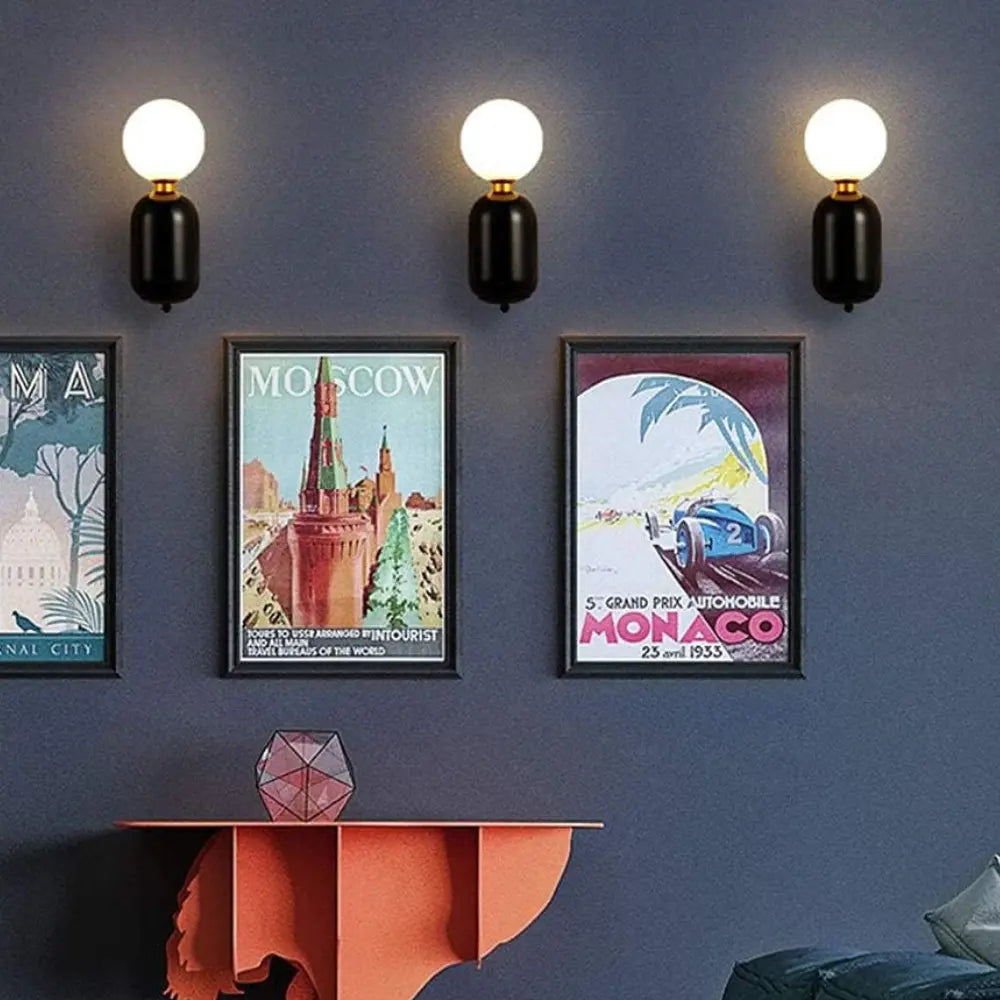 Modern Wall Light Black Metal Globe Sconce - Product detail 5