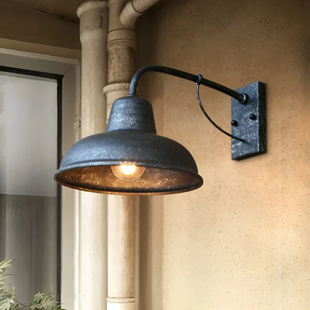 Industrial Wall Light Black Metal Barn Shade - Detailed view