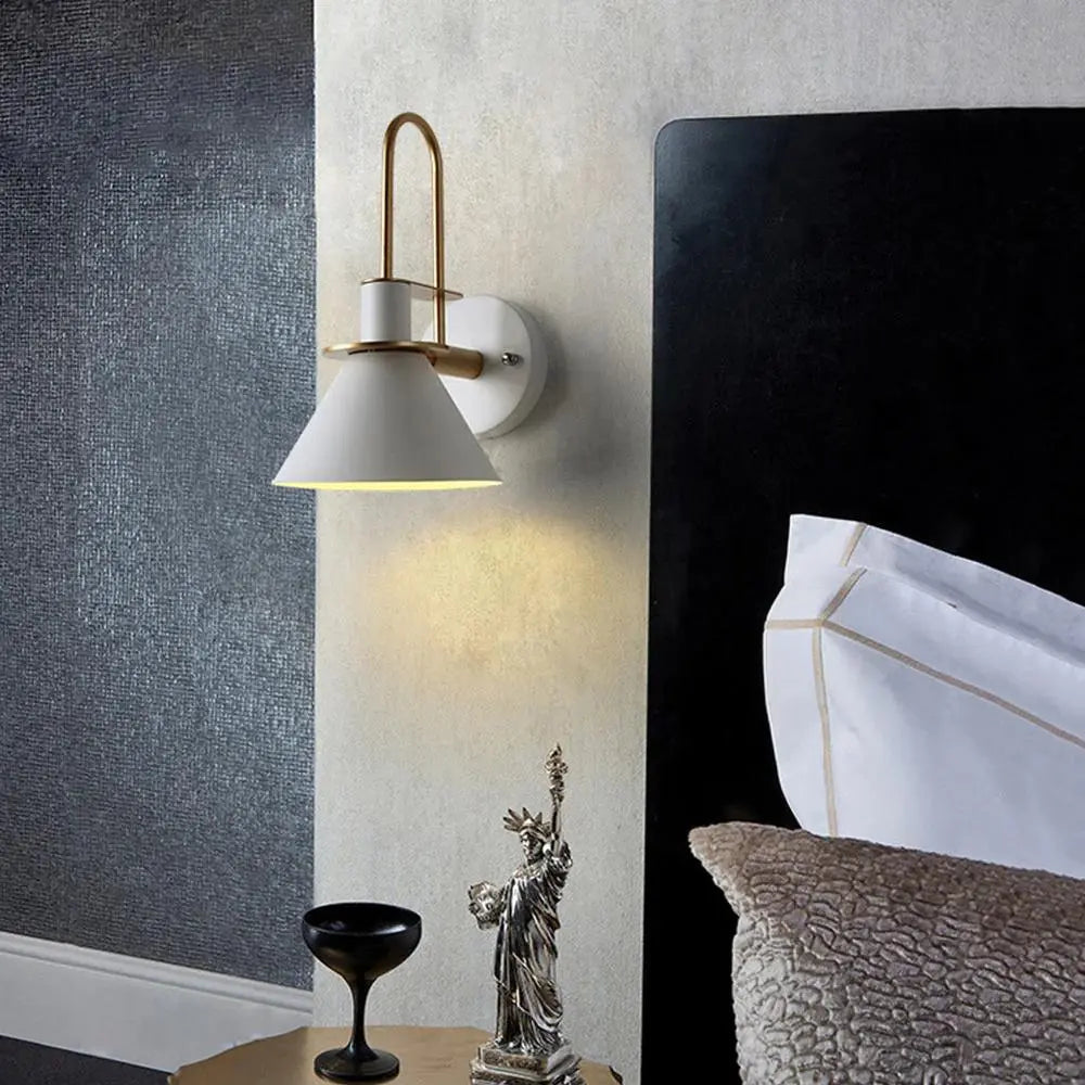 Modern Wall Sconce White Metal Cone Shade with Gold Accents - Product example