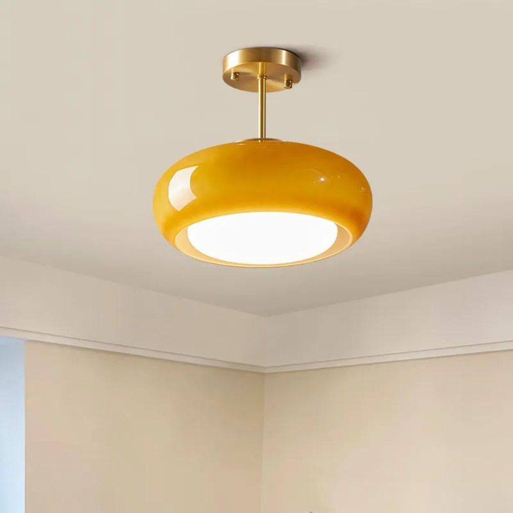 Modern Glass Ceiling Light Amber Dome With Brass Finish - Product detail 7