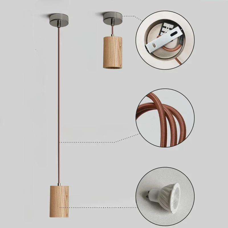 Scandinavian Pendant Light  Natural Wood Cylinder Design - Product detail 11