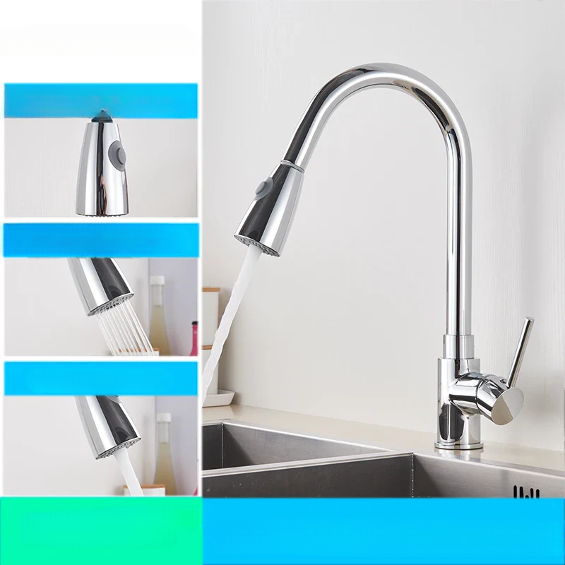 Modern Pull Down Kitchen Faucet Brushed Nickel Flexible Spout - Product example