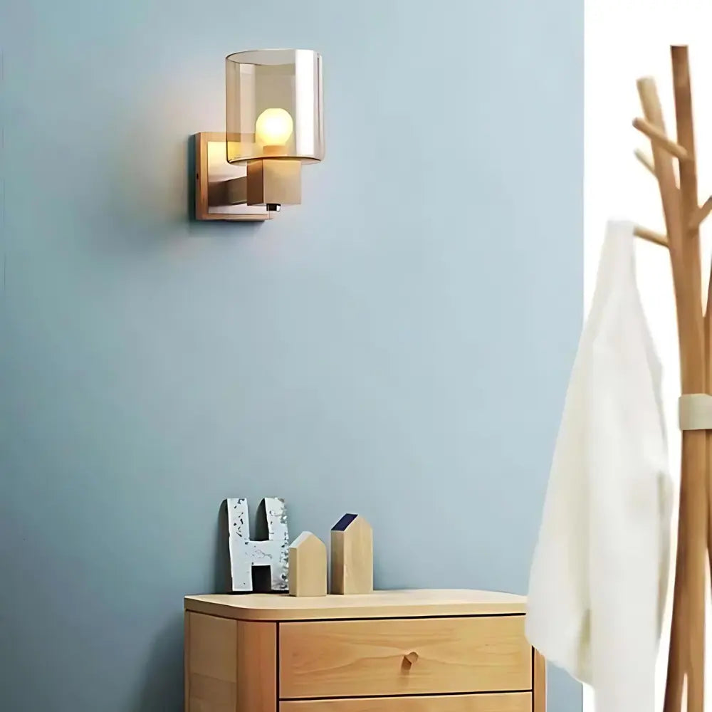 Modern Wall Light Glass Shade with Natural Wood Mount - Product detail 5