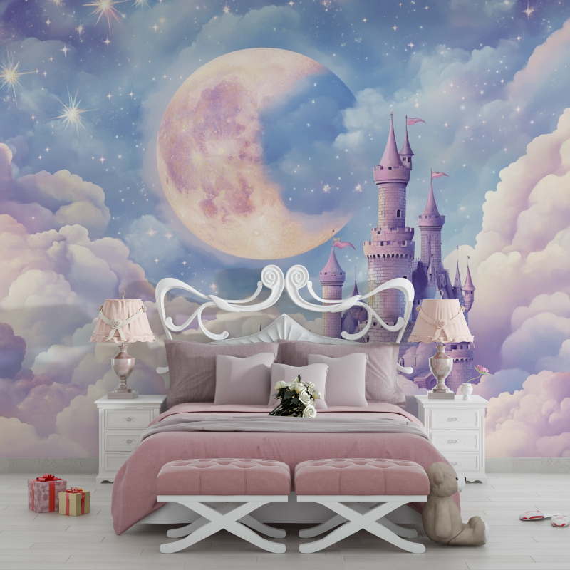 Castle Mural Wallpaper | Dreamy Moon and Stars Fantasy