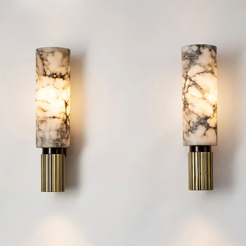 Marble Wall Sconce Natural Stone Cylindrical Shade - Detailed view