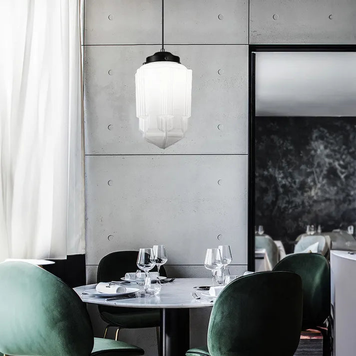 Vintage Pendant Light Geometric Milk Glass Shade - Product detail 8