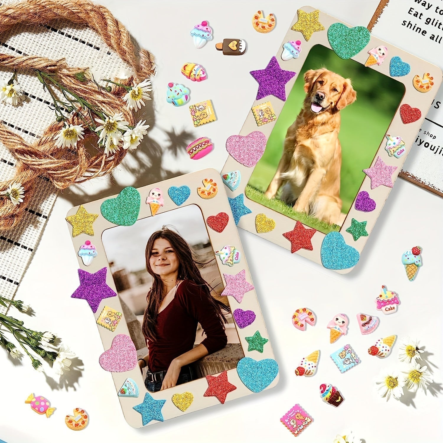 Wooden Photo Frame Set  Natural Wood DIY Display Frames - Detailed view