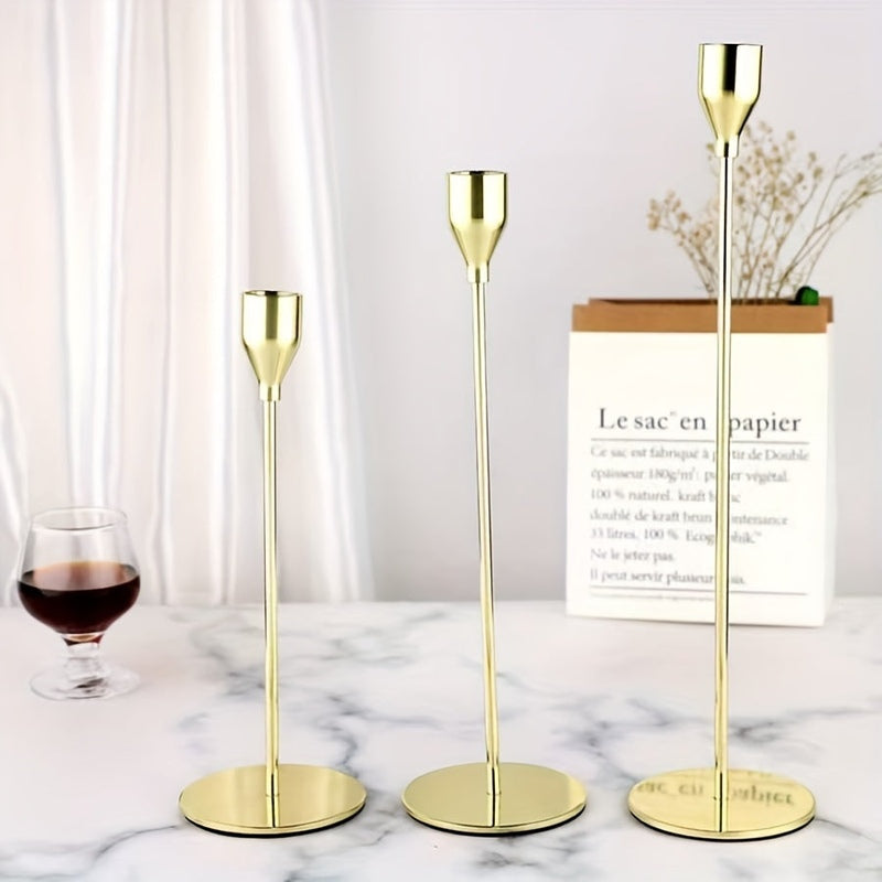 Modern Candle Holders Set  Brass-Finish Iron Stands - Product detail 4