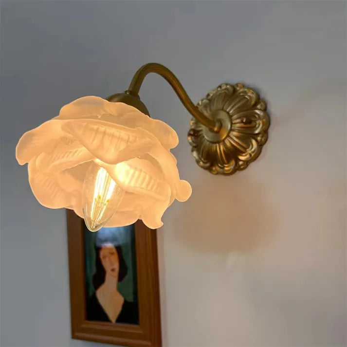 Vintage Flower Wall Light Copper Base Glass Petal Design - Product showcase