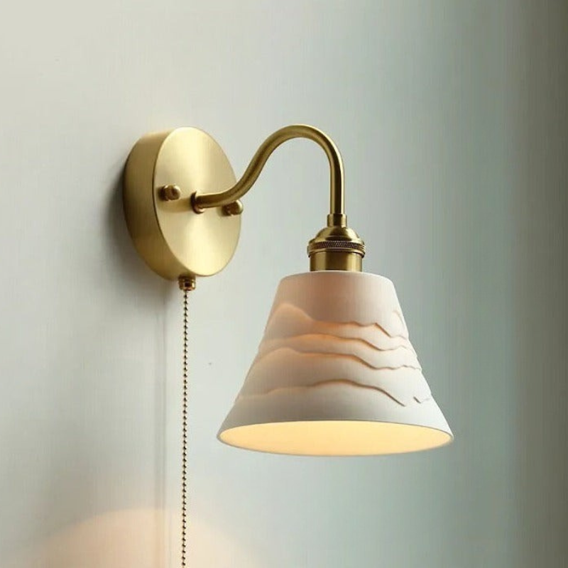Nordic Ceramic Wall Light Ribbed Glass Shade With Brass Fixture - Product detail 22