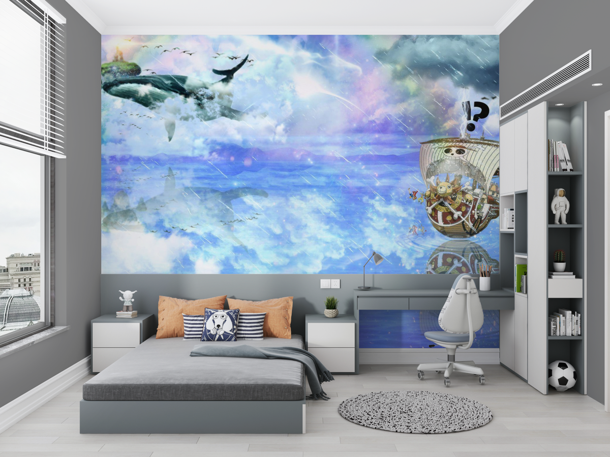 Marine Mural Wallpaper | Fantasy Pirate Ship and Flying Whale
