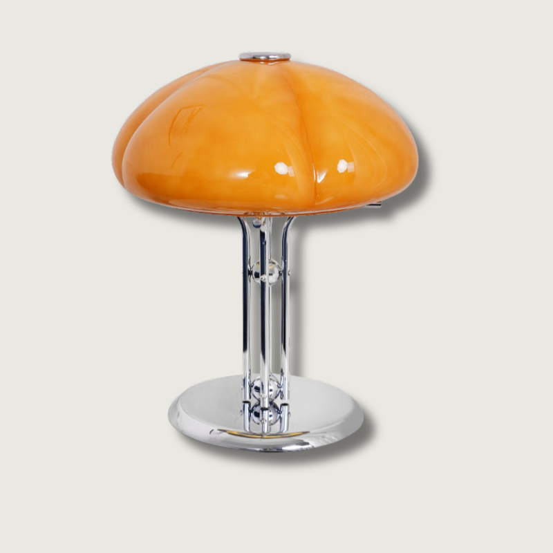 Retro Glass Desk Lamp Orange Mushroom Shade Chrome Base - Product showcase