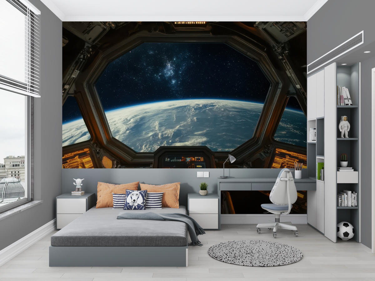 Space Mural Wallpaper | Spacecraft Window Earth View