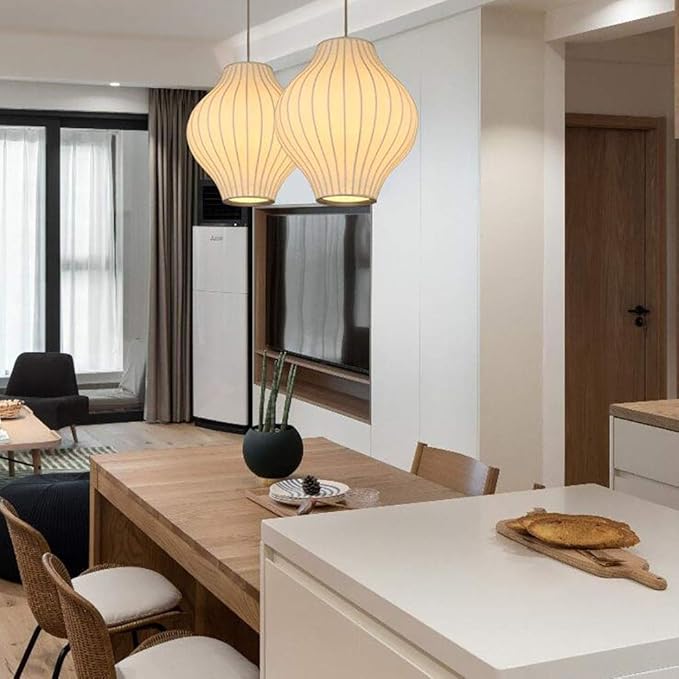 Modern Pendant Light Pleated White Silk Shade - Product detail 4