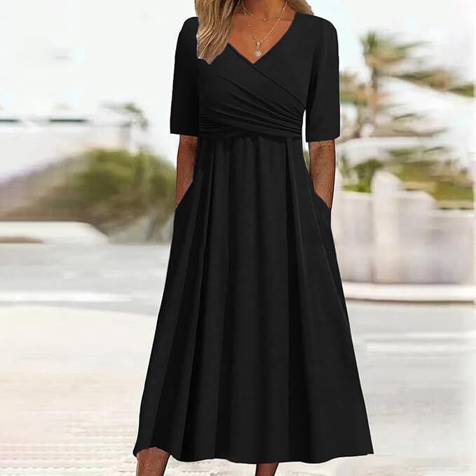 Classic Wrap Dress V-Neck A-Line Design - Detailed view