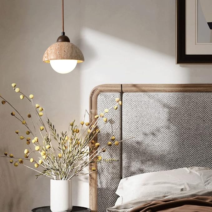 Natural Stone Pendant Light Marble Dome With Walnut Accent - Product detail 4