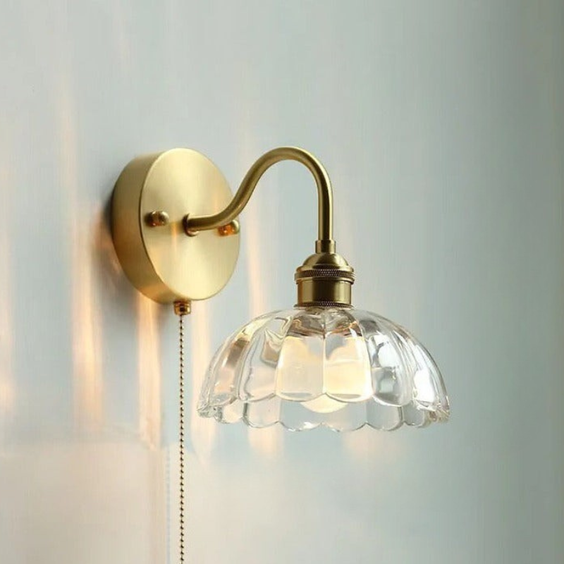 Nordic Ceramic Wall Light Ribbed Glass Shade With Brass Fixture - Product detail 24