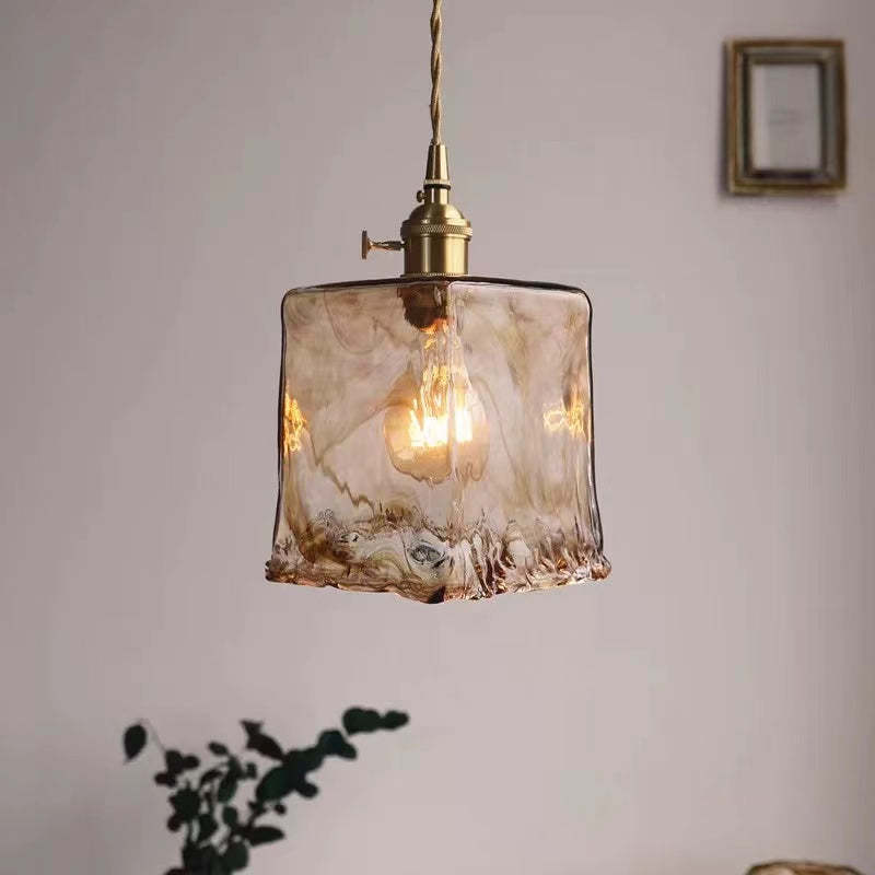 Vintage Glass Pendant Light Amber Textured Shade - Product detail 13
