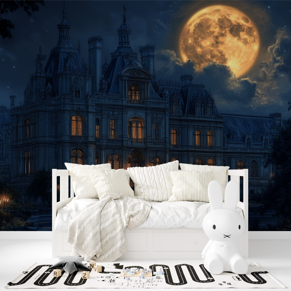 Castle Mural Wallpaper | Moonlit Palace with Glowing Windows