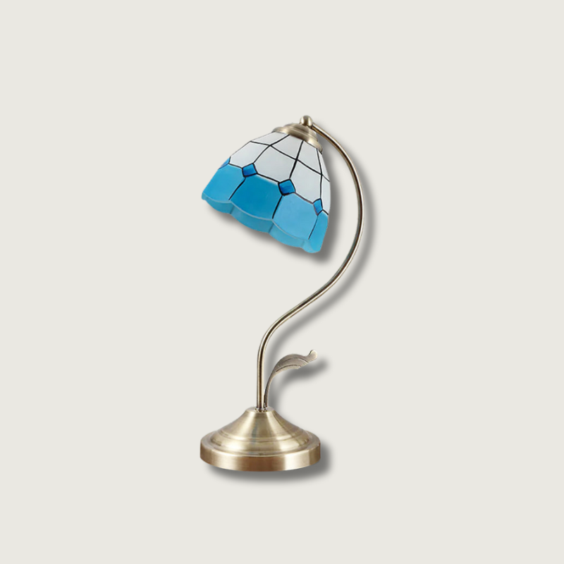 Tiffany Table Lamp White Blue Glass Floral Shade - Product showcase