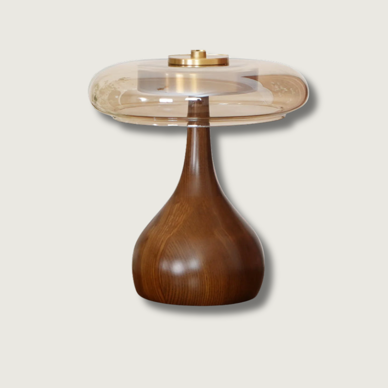 Modern LED Table Lamp Walnut Wood Base With Glass Shade - Product showcase