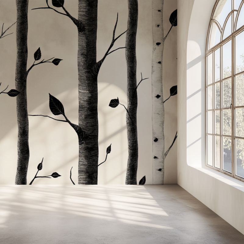 Forest Mural Wallpaper | Black and White Birch Trees
