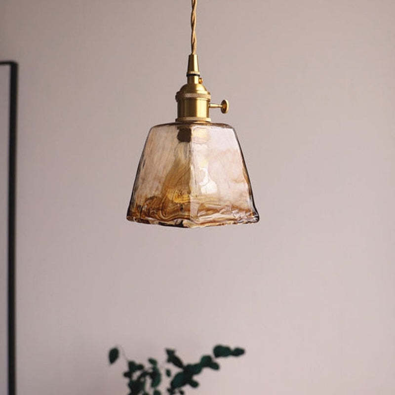 Vintage Glass Pendant Light Amber Textured Shade - Product detail 4