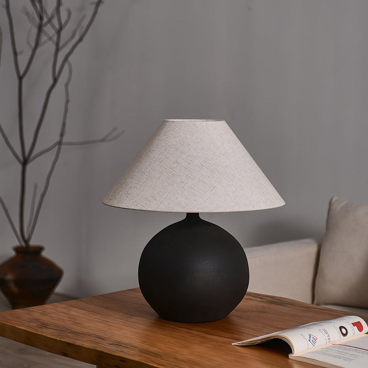 Ceramic Table Lamp Matte Black Base with Linen Shade - Product detail 7