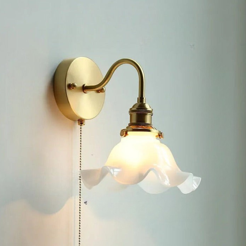 Nordic Ceramic Wall Light Ribbed Glass Shade With Brass Fixture - Product detail 28