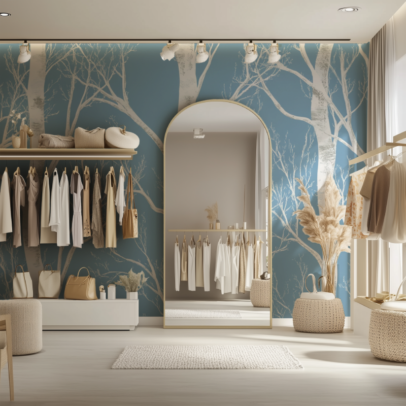 Tree Mural Wallpaper | White Birch on Blue Background