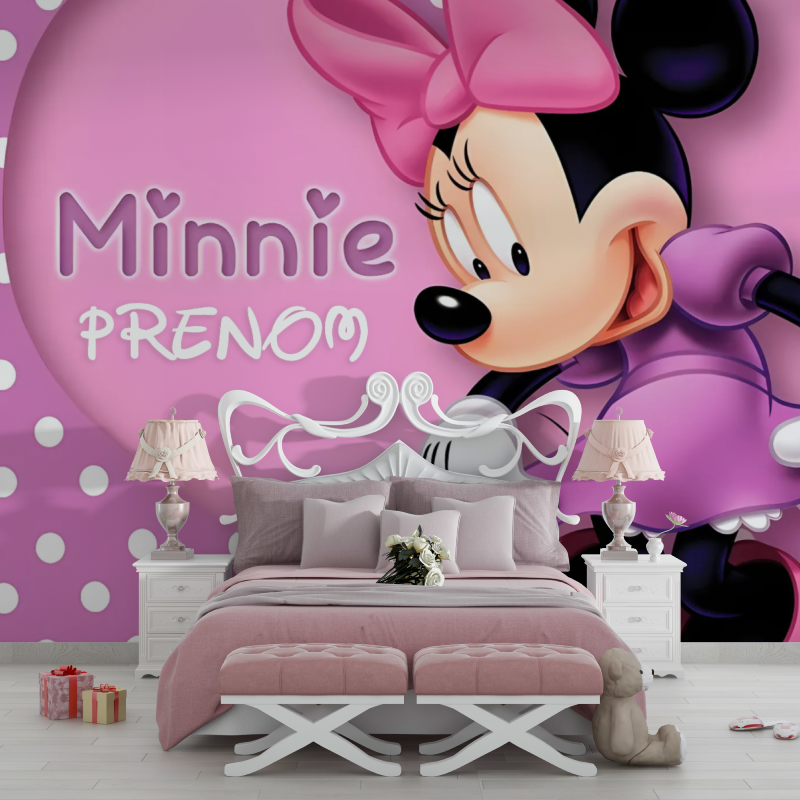 Kids Mural Wallpaper | Minnie Mouse Pink Design