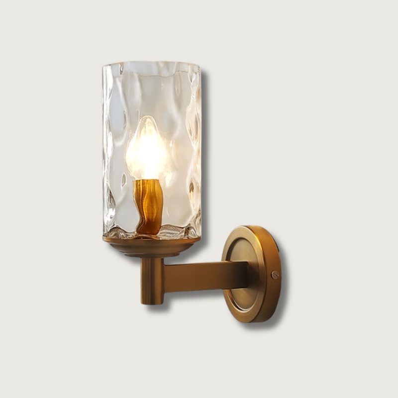 Modern Glass Wall Light Textured Crystal Shade with Brass Finish - Product showcase