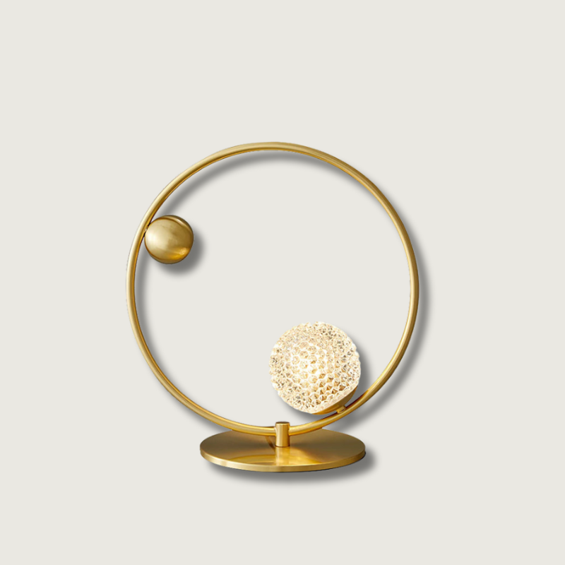 Modern Glass Table Lamp Brass Ring Design with Spherical Diffusers - Product showcase