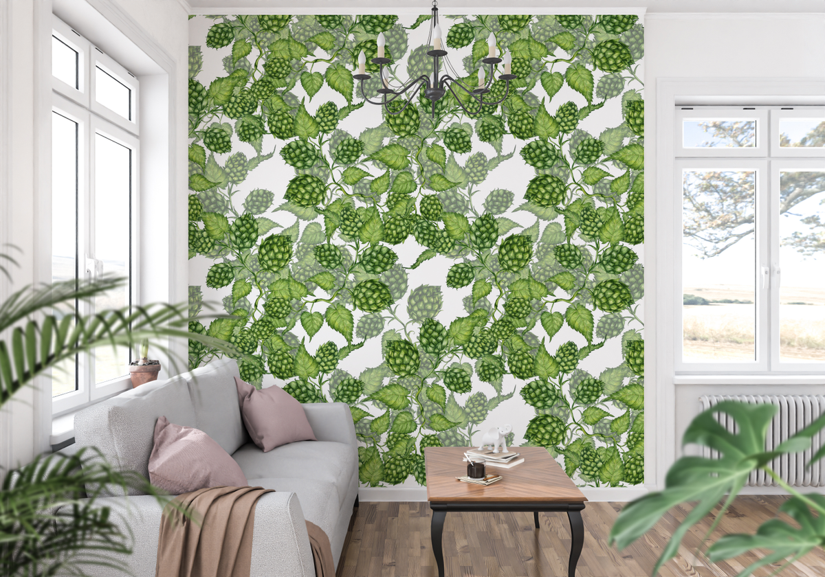 Botanical Mural Wallpaper | Green Hop Pattern Design