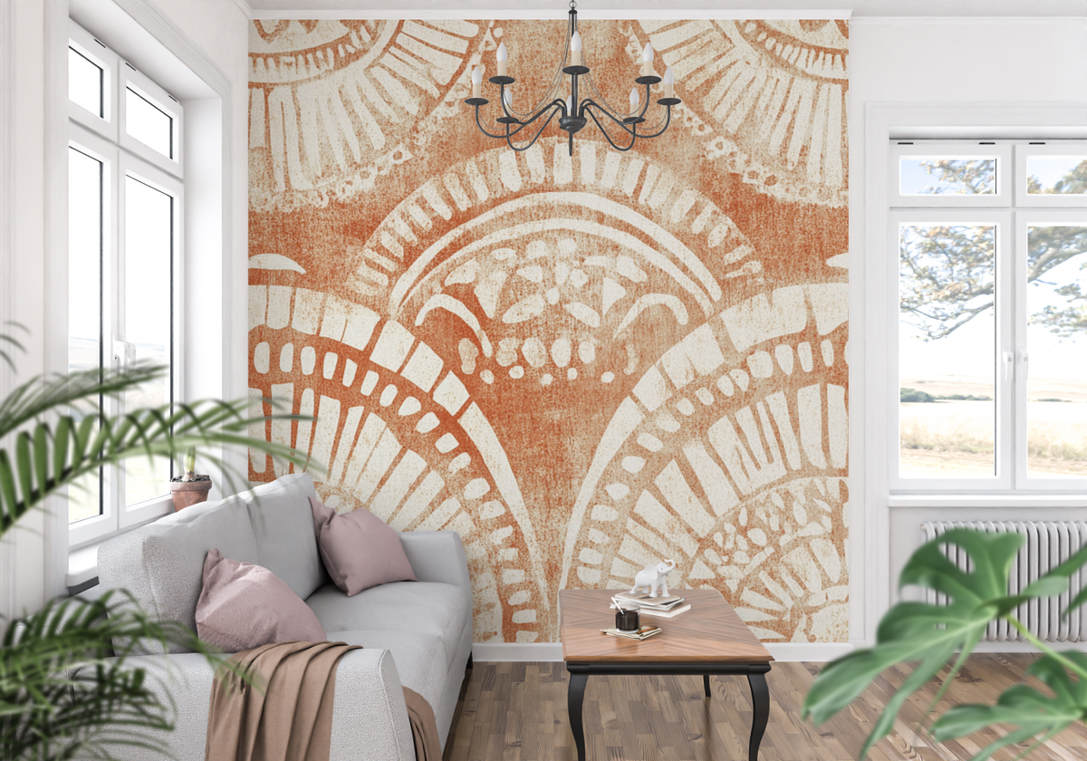 Art Deco Mural Wallpaper | Terracotta Geometric Fan Pattern