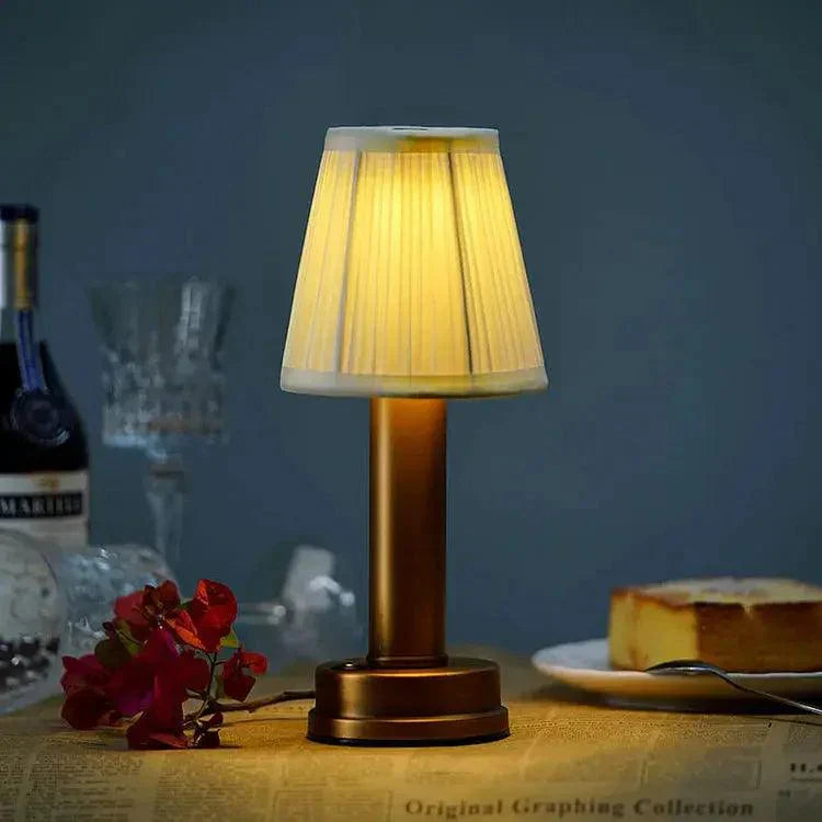 Wireless Table Lamp  Brass Frame With Fabric Shade - Product example