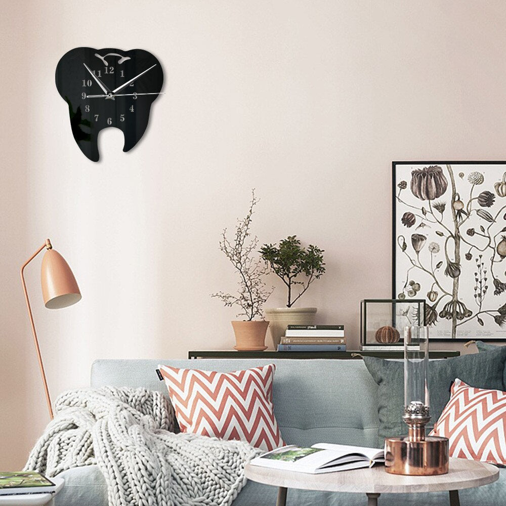 Dental Wall Clock  Modern Black Tooth Design - Product showcase
