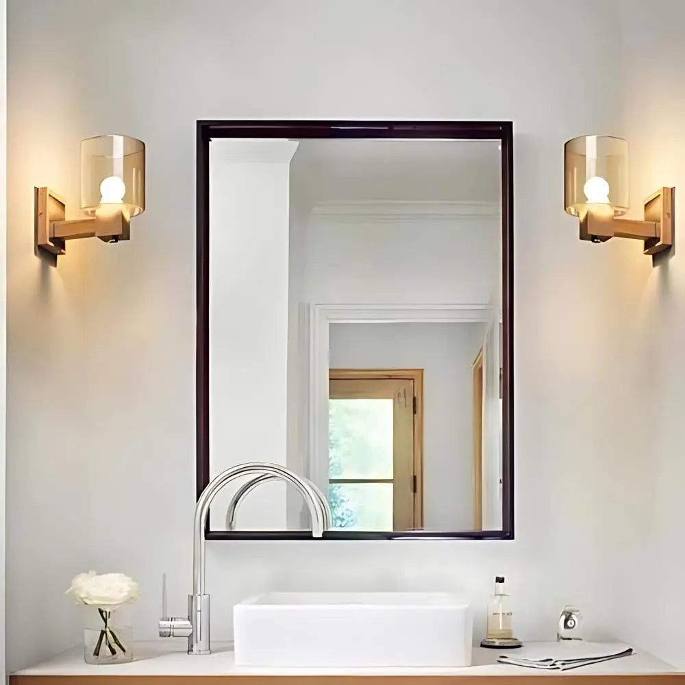 Modern Wall Light Glass Shade with Natural Wood Mount - Product detail 6