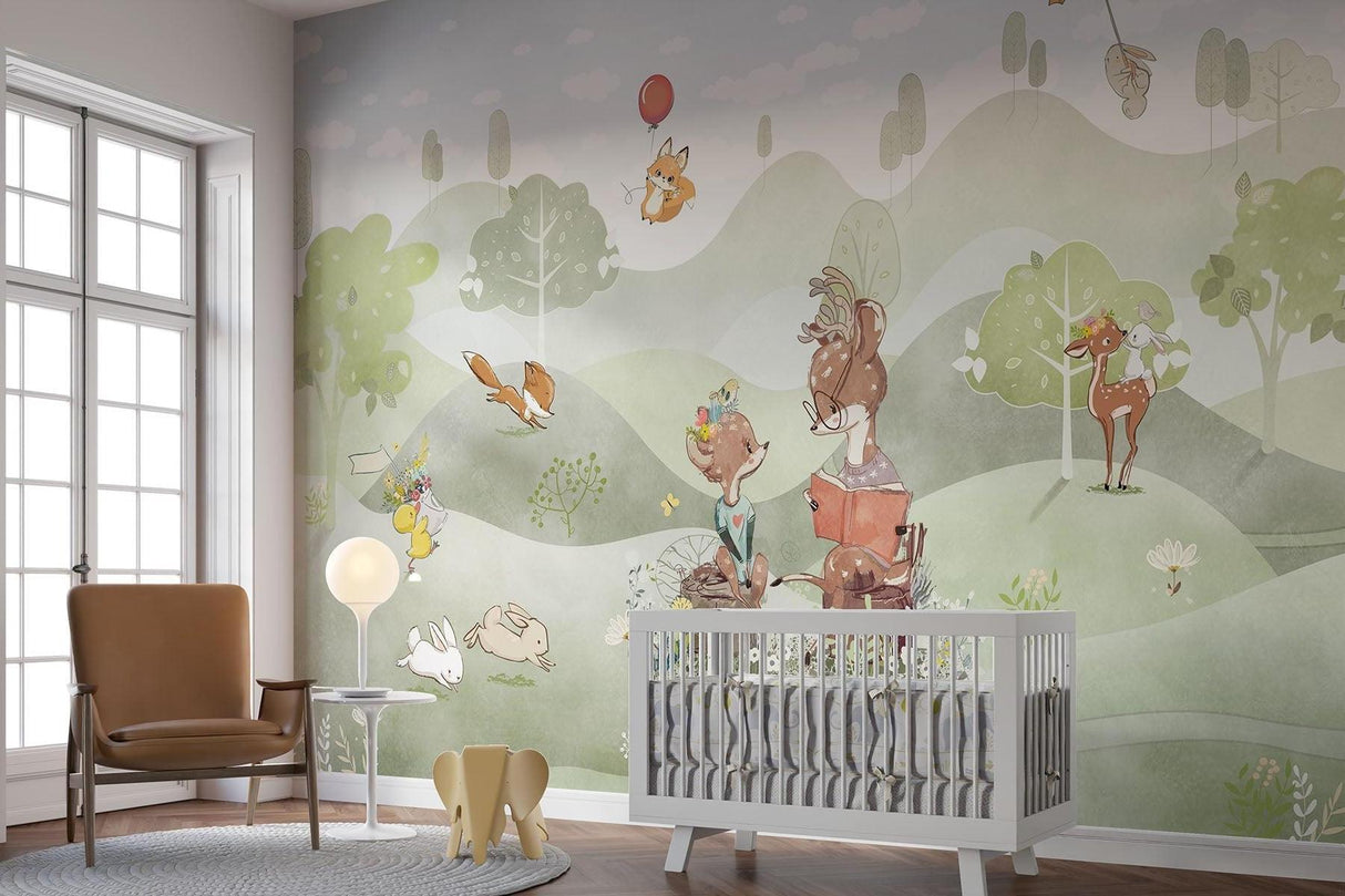 Forest Animals Mural Wallpaper | Whimsical Woodland Adventure Scene