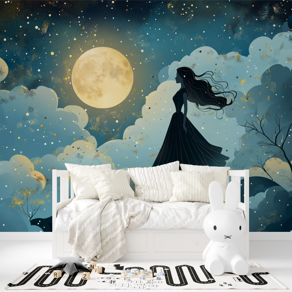 Princess Mural Wallpaper | Moonlit Silhouette Art Deco