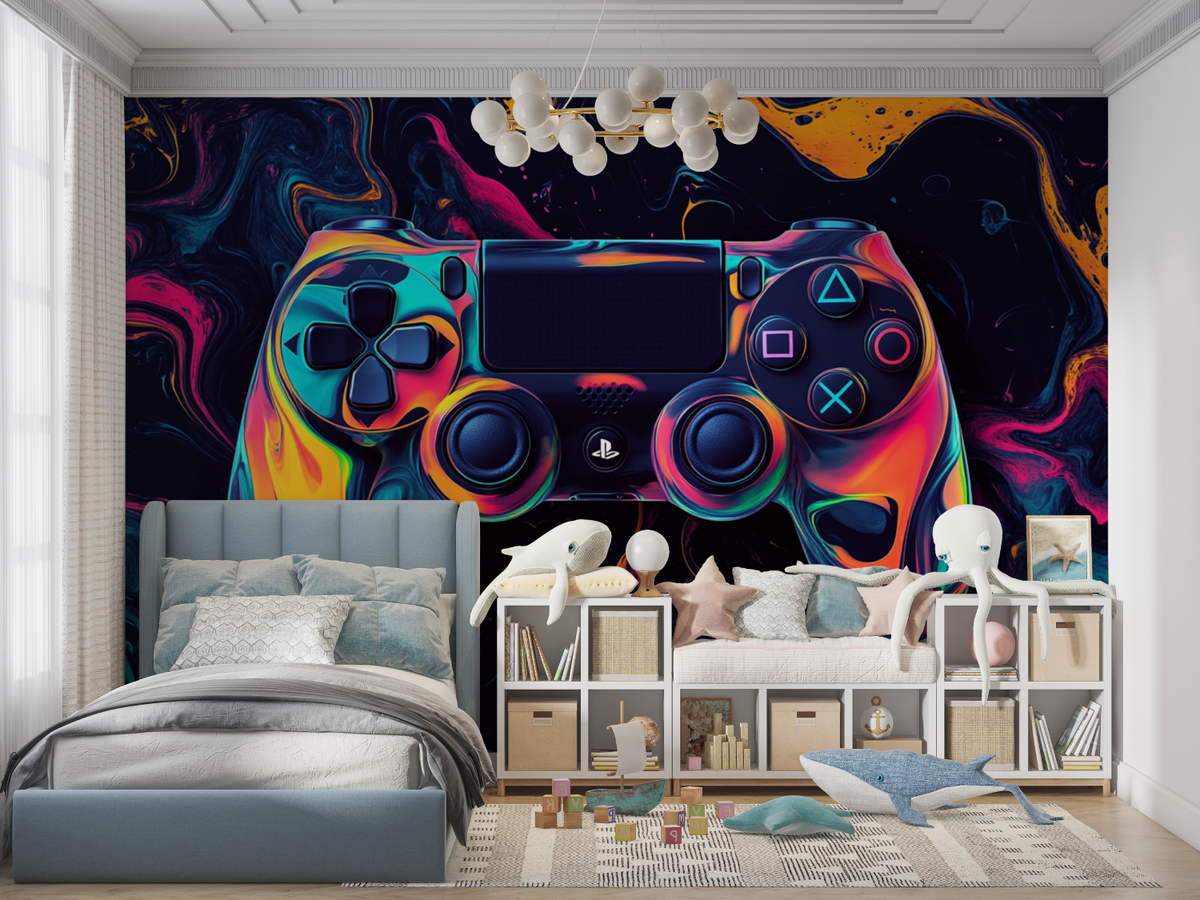 Gaming Mural Wallpaper | Colorful Controller Abstract Design
