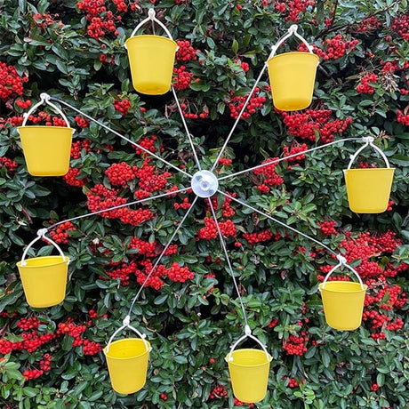 Garden Bird Feeder Wheel  Yellow Metal 8-Cup Design - Product showcase