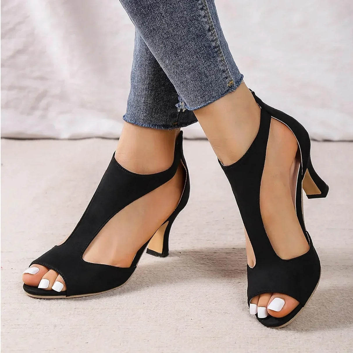 Orthopedic Peep Toe Heels  Elegant T-Strap Design - Product detail 6